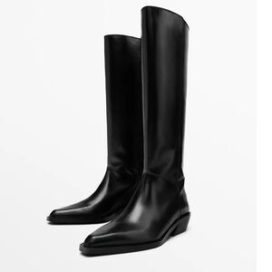 Massimo Dutti Black Knee-High Leather Boots